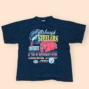 Vintage Pittsburgh Steelers T Shirt 1995 Conference Champs Large Black 90s Vtg